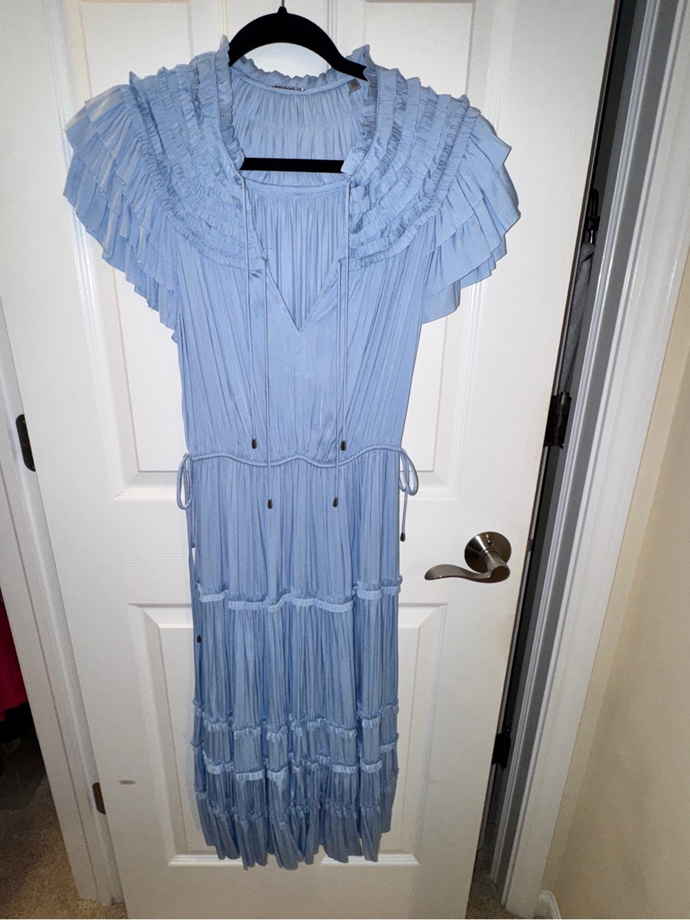 Elie Tahari Light Blue Pleated Ruffle Midi/Maxi Dress